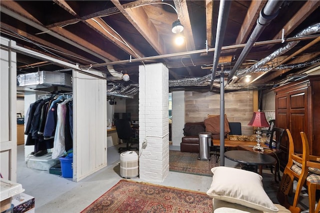 below grade area with wood walls