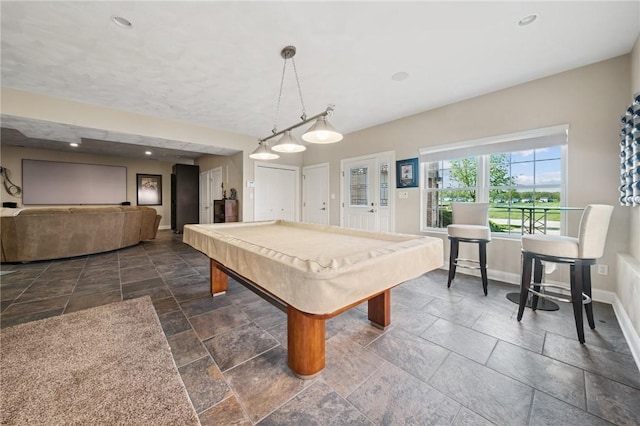 1043 Blackthorne Dr, Penn Twp Wml, PA 15644 - playroom with baseboards, billiards, recessed lighting, and stone tile flooring