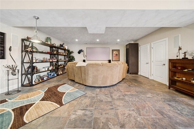 1043 Blackthorne Dr, Penn Twp Wml, PA 15644 - living room featuring recessed lighting and stone tile floors