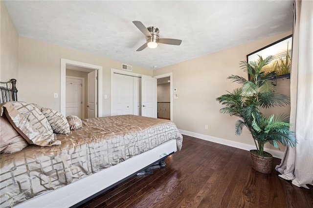 1043 Blackthorne Dr, Penn Twp Wml, PA 15644 - bedroom featuring visible vents, a closet, wood finished floors, baseboards, and ceiling fan