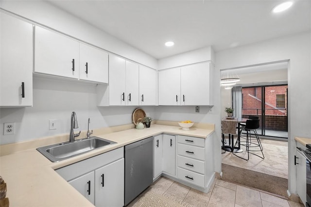 307 S Dithridge Unit 208, Oakland, PA 15213 - kitchen with dishwasher, a sink, recessed lighting, white cabinetry, and light countertops