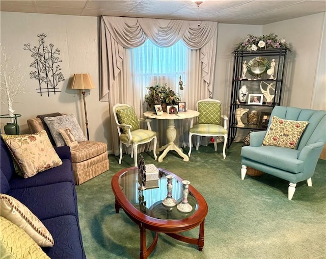 living area with carpet floors