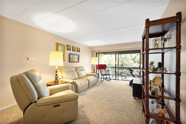 living area featuring carpet flooring