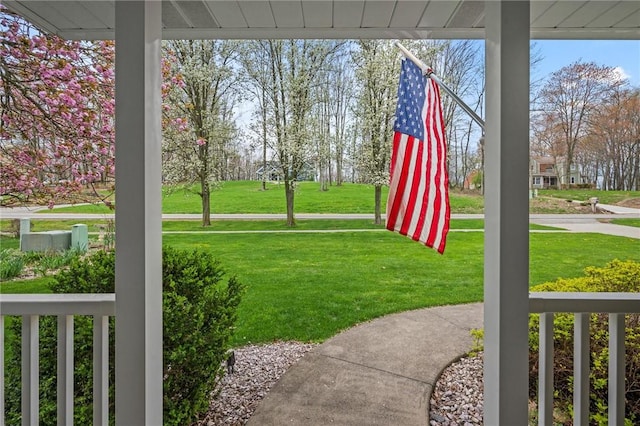 view of yard with a porch