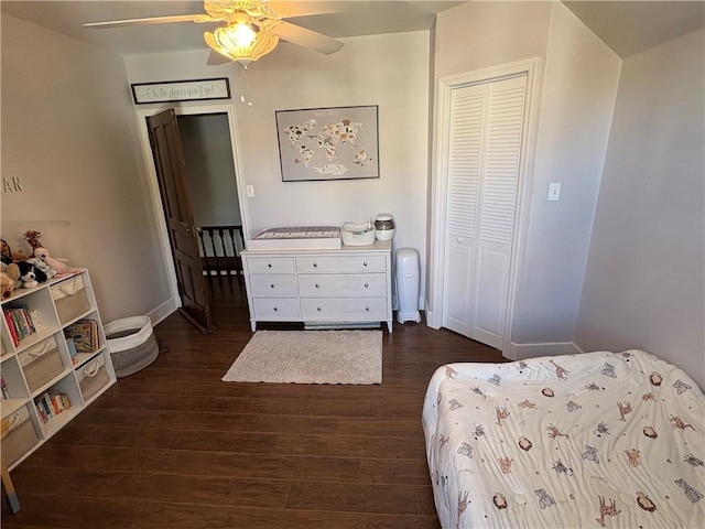 315 Taylor Ave, Bellevue, PA 15202 - bedroom with baseboards, ceiling fan, and dark wood-style flooring