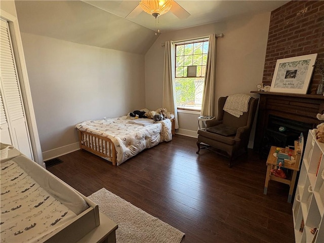 315 Taylor Ave, Bellevue, PA 15202 - bedroom featuring baseboards, a ceiling fan, wood finished floors, and vaulted ceiling