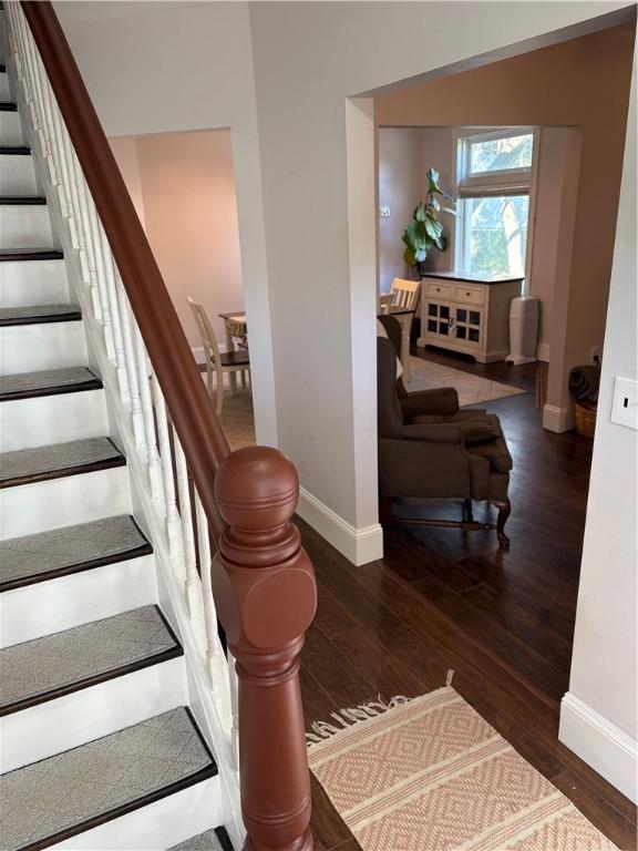 315 Taylor Ave, Bellevue, PA 15202 - stairway with baseboards and wood finished floors