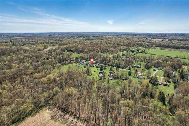 birds eye view of property with a forest view