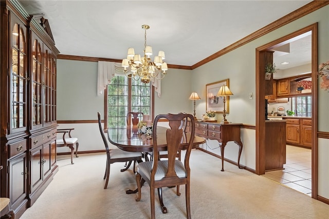 1058 Rimrock Rd, City Of Greensburg, PA 15601 - dining space with crown molding, a notable chandelier, and light carpet