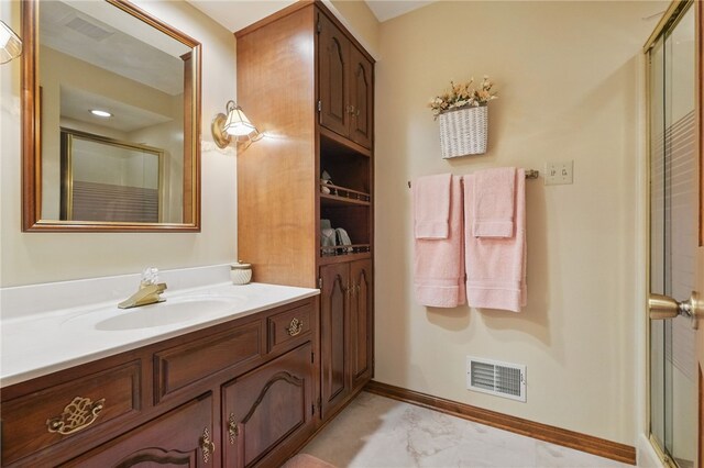 1058 Rimrock Rd, City Of Greensburg, PA 15601 - full bath with visible vents, marble finish floor, an enclosed shower, and vanity