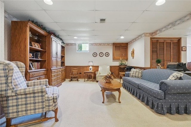 1058 Rimrock Rd, City Of Greensburg, PA 15601 - carpeted living area featuring recessed lighting, a drop ceiling, wallpapered walls, and visible vents