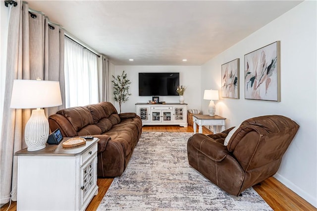 living room featuring baseboards and wood finished floors