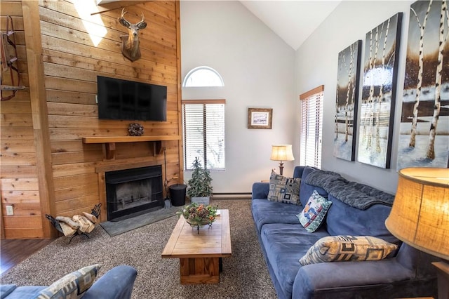3008 Swiss Mountain Dr, Seven Springs Resort, PA 15622 - living room with high vaulted ceiling and a fireplace