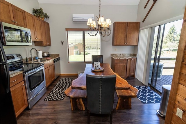 3008 Swiss Mountain Dr, Seven Springs Resort, PA 15622 - kitchen featuring an inviting chandelier, a sink, dark wood finished floors, and appliances with stainless steel finishes