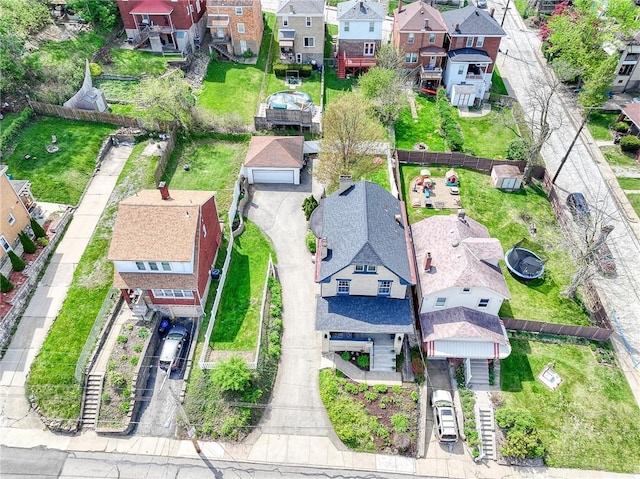 birds eye view of property with a residential view