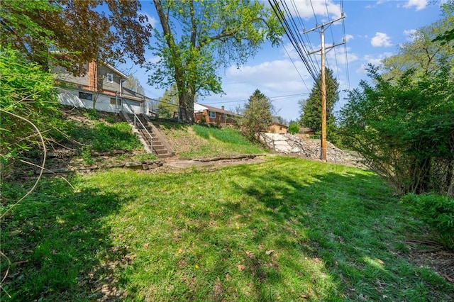 view of yard featuring stairs