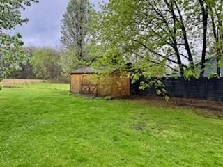 view of yard with a storage shed and an outbuilding