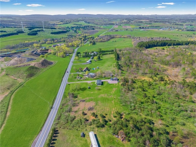 birds eye view of property with a rural view and a mountain view