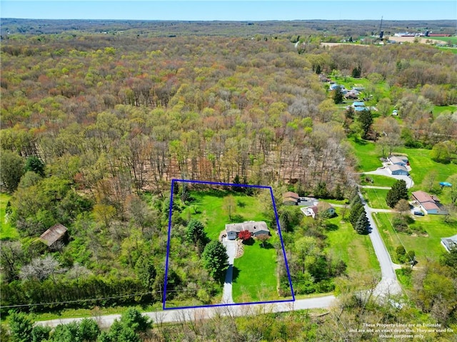 bird's eye view featuring a view of trees