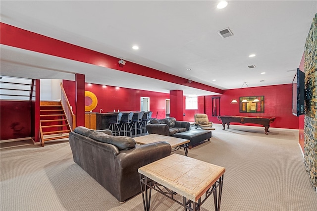 127 Bridle Trl, Peters Twp, PA 15367 - rec room with recessed lighting, carpet, and indoor bar