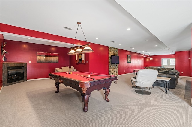 127 Bridle Trl, Peters Twp, PA 15367 - recreation room featuring carpet flooring, pool table, visible vents, and baseboards