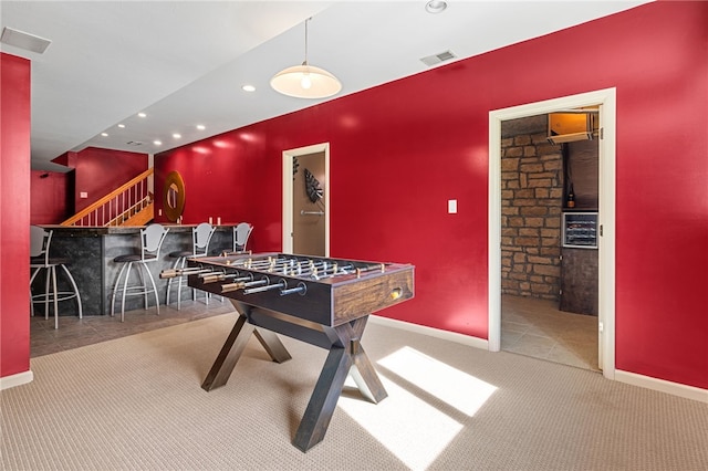 127 Bridle Trl, Peters Twp, PA 15367 - rec room with visible vents, carpet flooring, baseboards, and recessed lighting