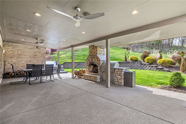 127 Bridle Trl, Peters Twp, PA 15367 - view of patio with outdoor dining area, exterior fireplace, grilling area, and ceiling fan