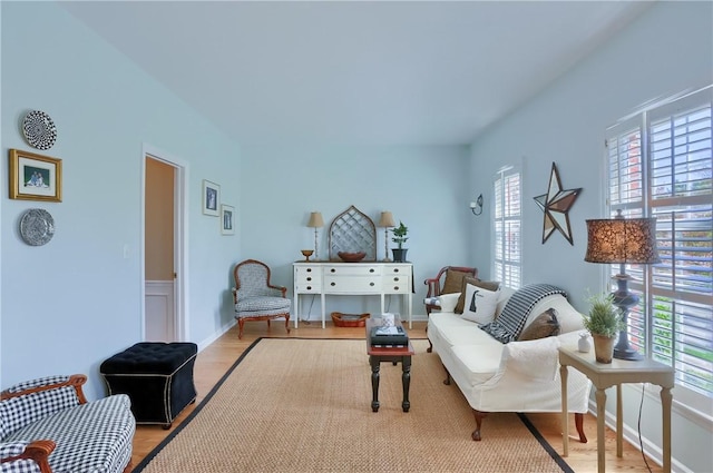 sitting room featuring a healthy amount of sunlight and light wood-type flooring