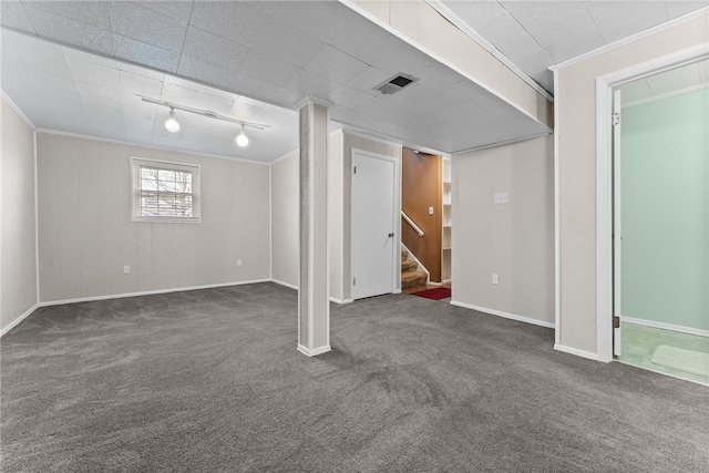 948 Broglie Dr, South Park, PA 15236 - below grade area with crown molding, carpet, and visible vents