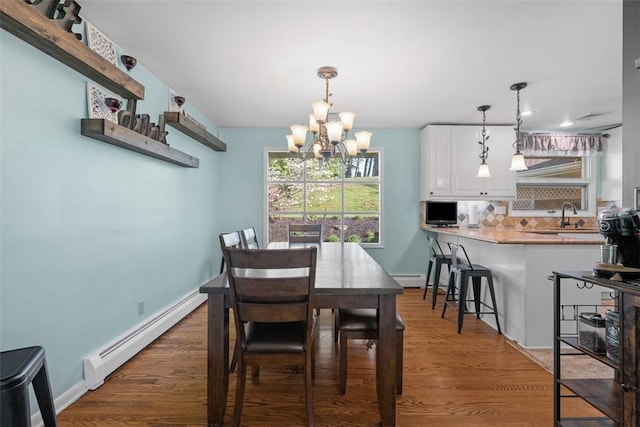638 Morningstar Dr, Franklin Twp, PA 16117 - dining space with dark wood-type flooring, a chandelier, and baseboard heating