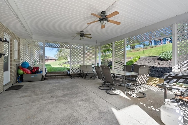638 Morningstar Dr, Franklin Twp, PA 16117 - view of patio featuring a ceiling fan and outdoor dining space