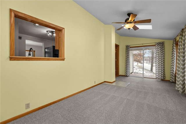 2425 Park Ave, South Franklin, PA 15301 - carpeted spare room with baseboards, ceiling fan, and lofted ceiling