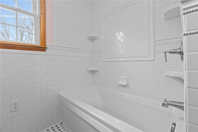 2425 Park Ave, South Franklin, PA 15301 - bathroom featuring walk in shower, a bathing tub, and tile walls