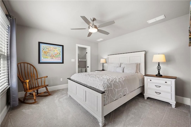 131 Woodford Dr, Adams Twp, PA 16033 - bedroom featuring baseboards, visible vents, light carpet, and ceiling fan