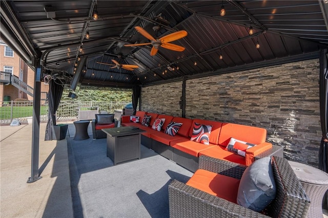 307 Abbey Brook Ln, Peters Twp, PA 15367 - view of patio / terrace with an outdoor hangout area, fence, ceiling fan, and a gazebo