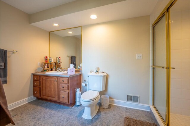 bathroom with visible vents, baseboards, and a shower stall