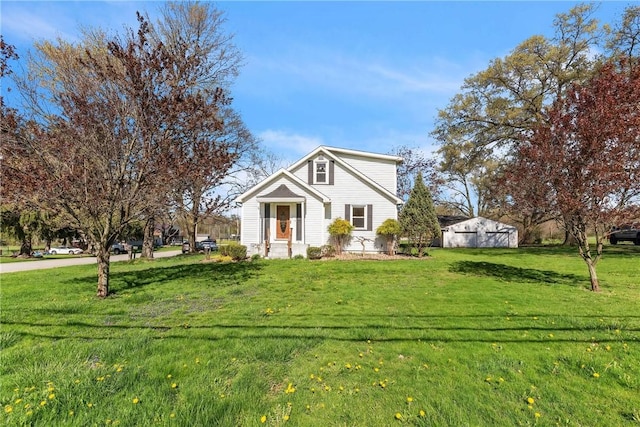 bungalow-style home with a front yard
