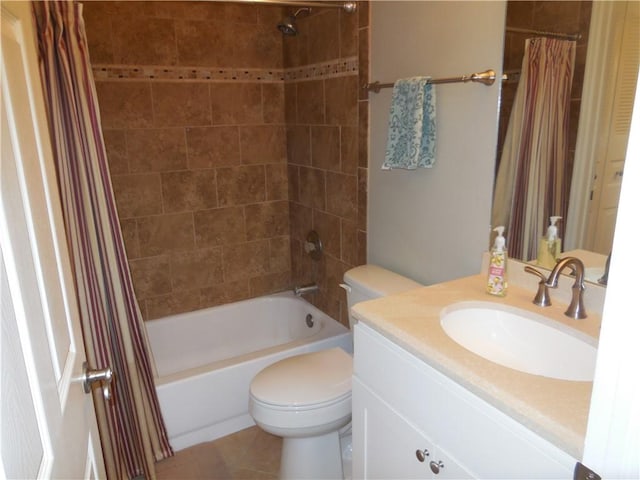 bathroom featuring vanity, toilet, and shower / bath combination with curtain