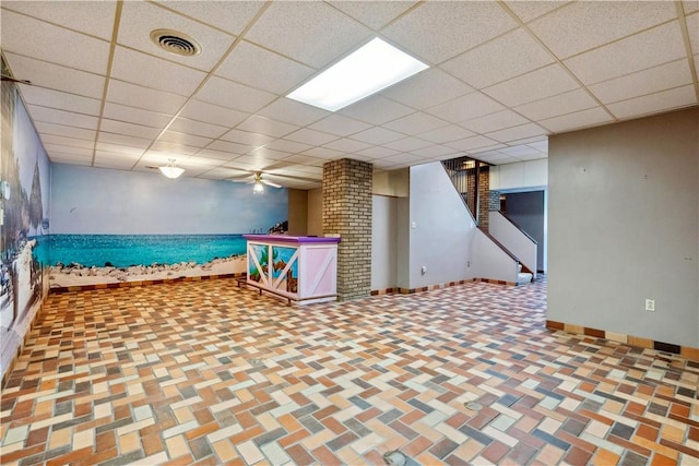 2408 Georgette St, Overbrook, PA 15234 - finished basement featuring baseboards, visible vents, bar area, and a paneled ceiling