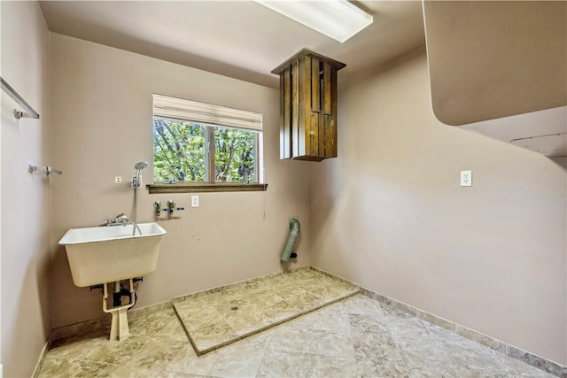 2408 Georgette St, Overbrook, PA 15234 - laundry area with washer hookup, baseboards, a sink, and cabinet space