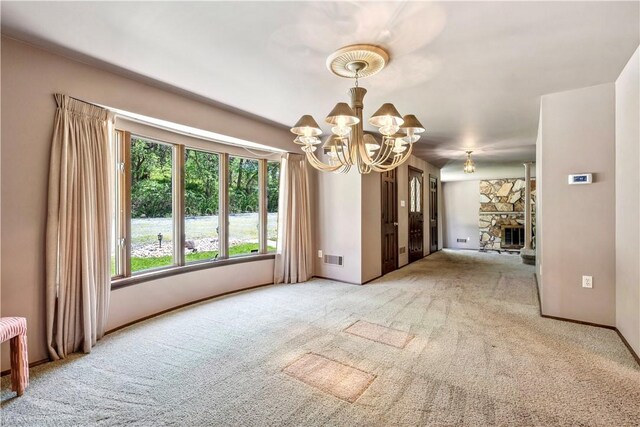 2408 Georgette St, Overbrook, PA 15234 - interior space featuring carpet floors, a chandelier, and visible vents