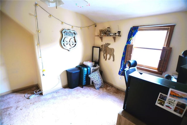 interior space with baseboards and carpet