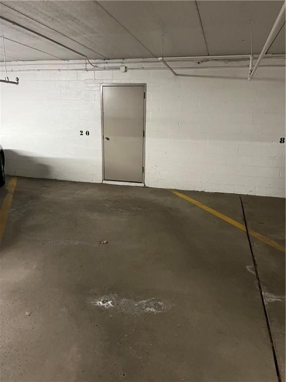 parking garage with concrete block wall