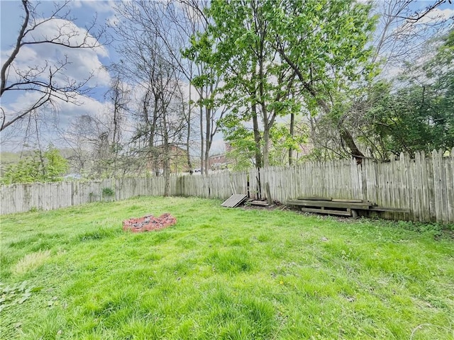 view of yard with a fenced backyard