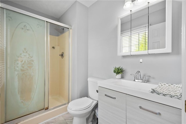 1470 Yorktown Dr, Cecil, PA 15055 - full bath with vanity, marble finish floor, toilet, and a shower stall