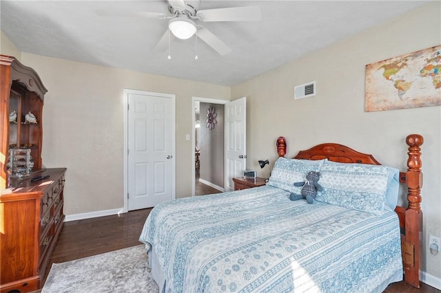 244 S Rebecca St, Saxonburg Boro, PA 16056 - bedroom featuring baseboards, a ceiling fan, wood finished floors, and visible vents