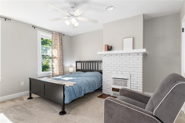 4004 Windsor St, Greenfield, PA 15217 - bedroom with carpet floors, a ceiling fan, baseboards, and a fireplace