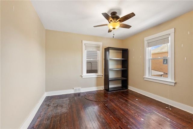 4128 Winterburn, Greenfield, PA 15207 - empty room featuring visible vents, a ceiling fan, baseboards, and hardwood / wood-style flooring