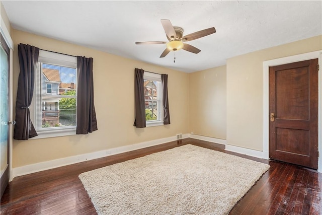 4128 Winterburn, Greenfield, PA 15207 - spare room featuring baseboards, ceiling fan, dark wood finished floors, and visible vents