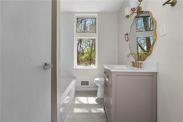 205 Berkley Ave, Forest Hills Boro, PA 15221 - full bathroom featuring vanity, toilet, marble finish floor, baseboards, and visible vents